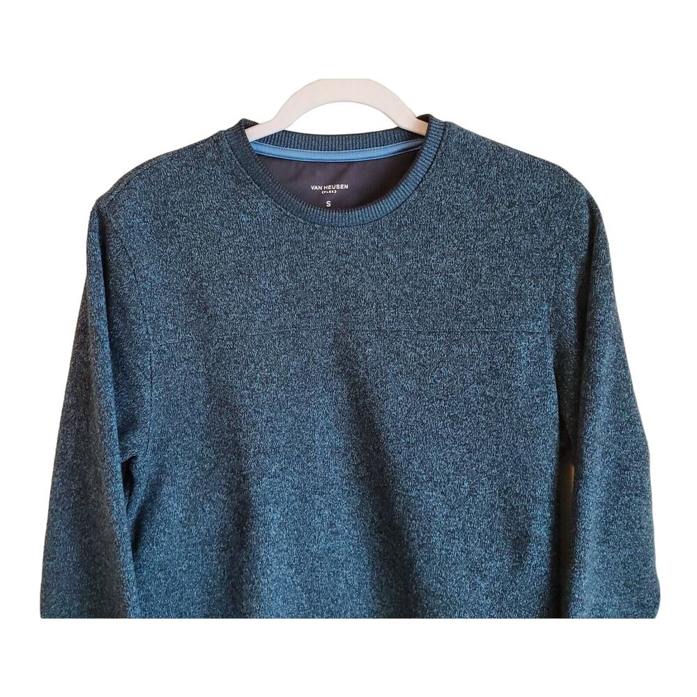 VAN HEUSEN Men S Small Sweater Storm Blue Fleece Lined Classic Fit Chest 38" - Picture 2 of 5